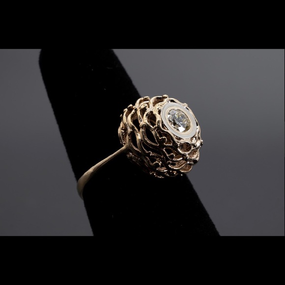 Spectacular Woven 14k Double Bezel Diamond Ring - Picture 2 of 3